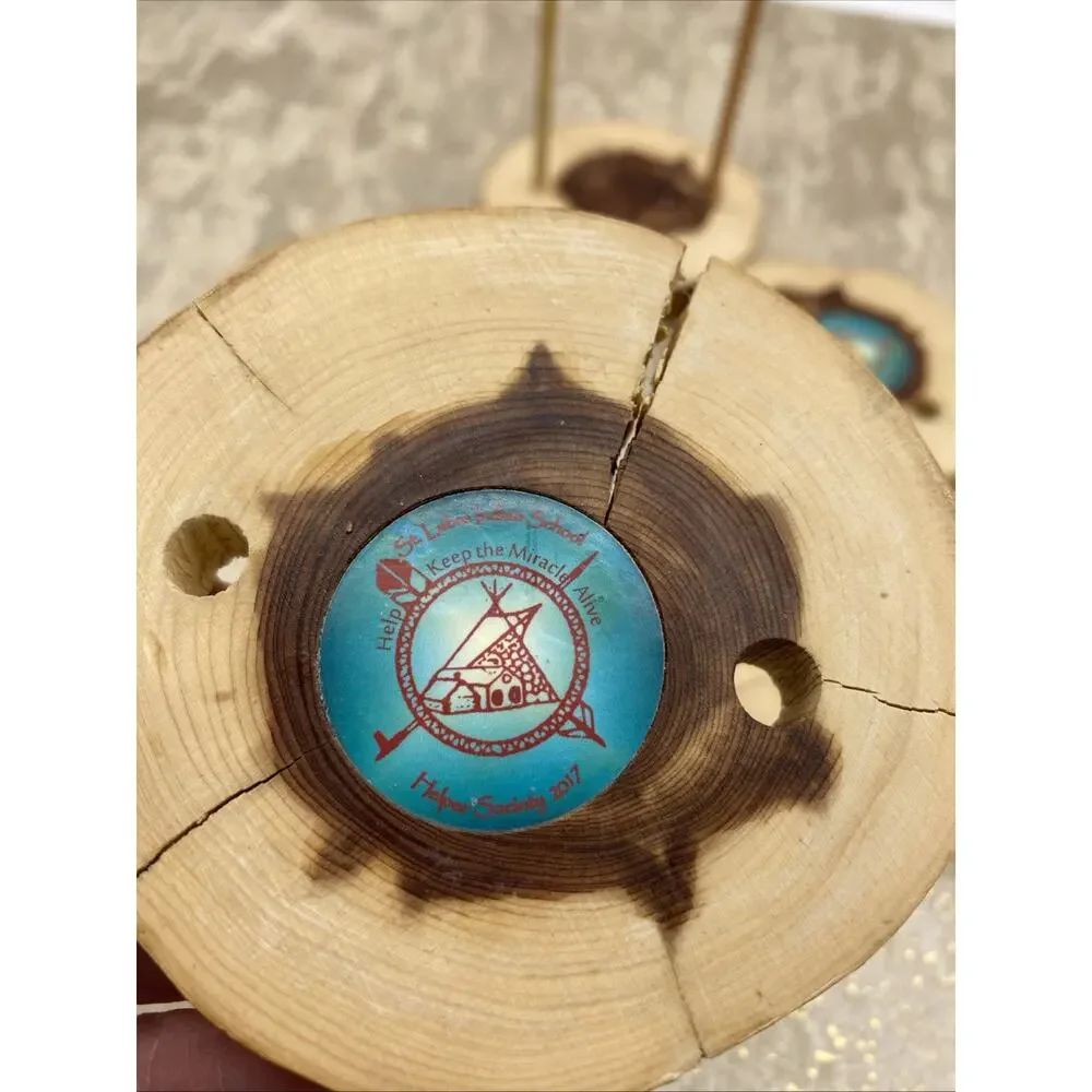 Custom Handmade By St Labre Indian School Wood Slice Rustic Tree Round Coasters